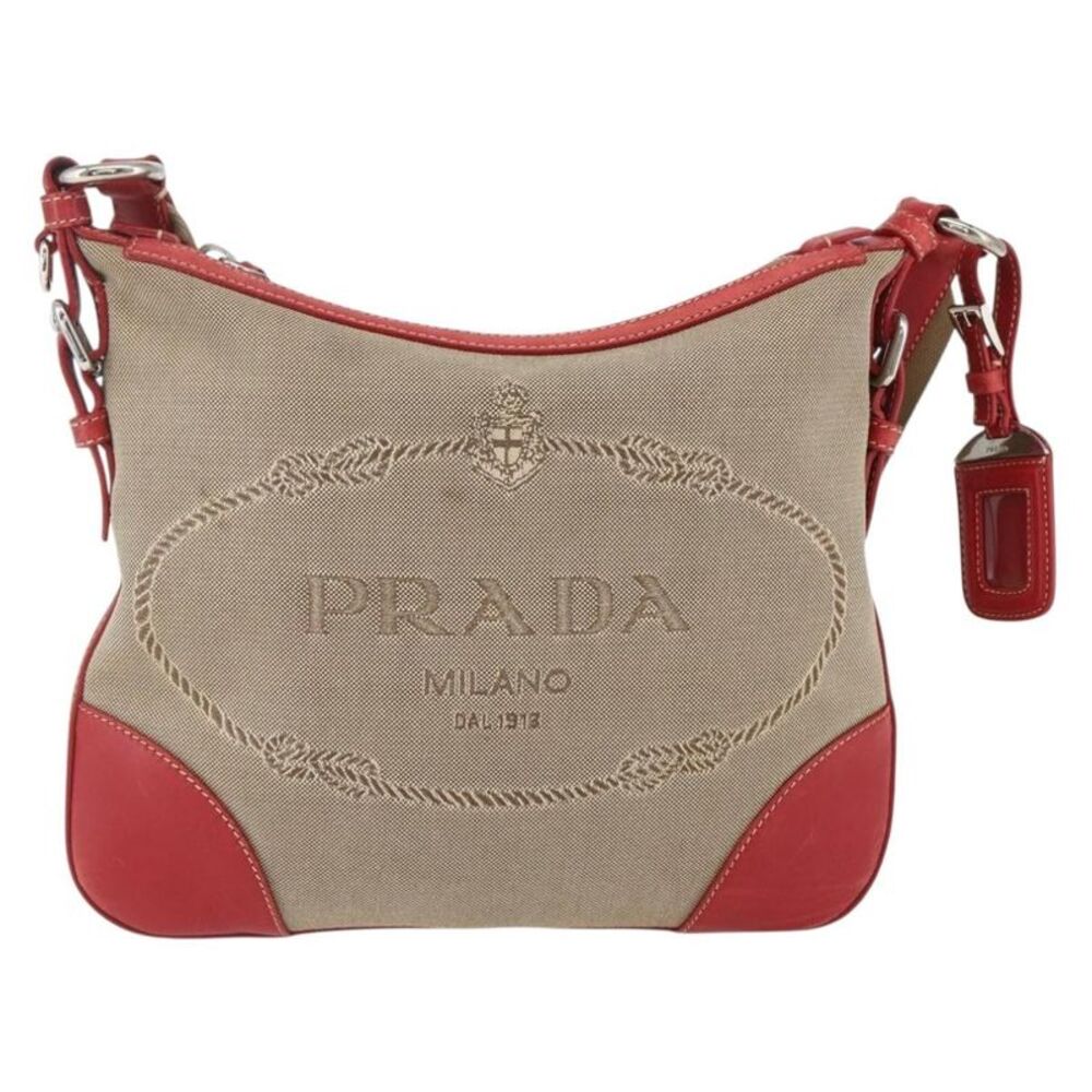 Prada Logo Zip Canvas Beige Canvas Shoulder Bag Bag